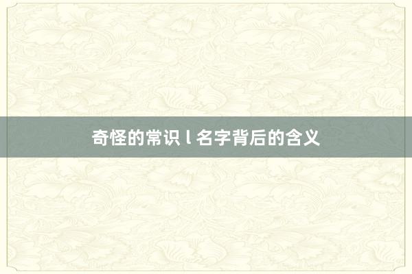 奇怪的常识 l 名字背后的含义