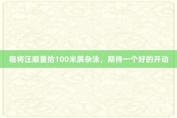 宿将汪顺重拾100米羼杂泳，期待一个好的开动
