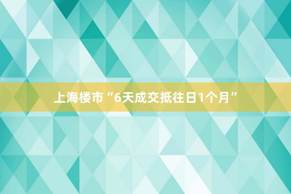 上海楼市“6天成交抵往日1个月”